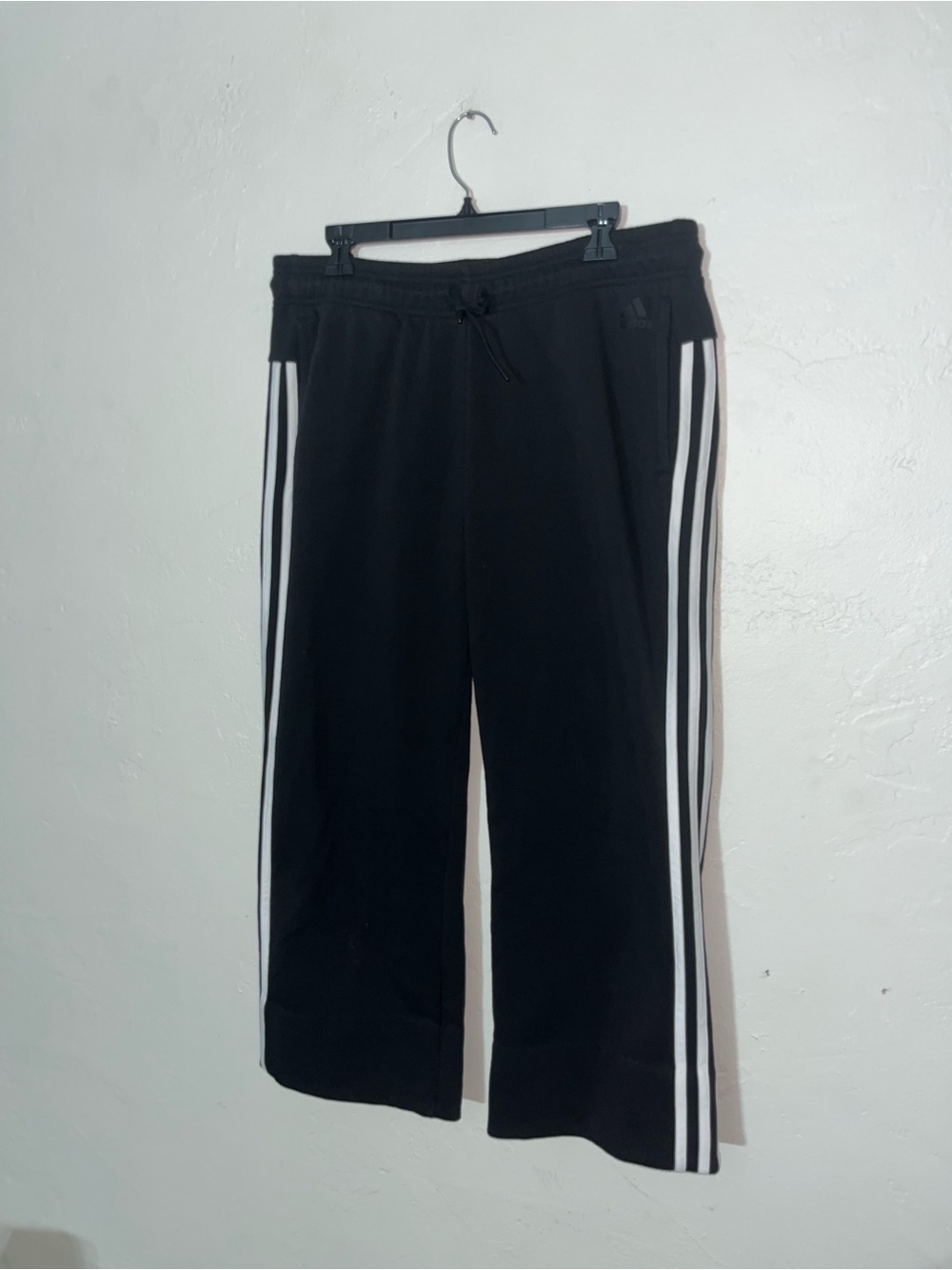 Adidas Wide Leg Cropped Sweatpants Classic 3 Stripe Drawstring or Regular Length